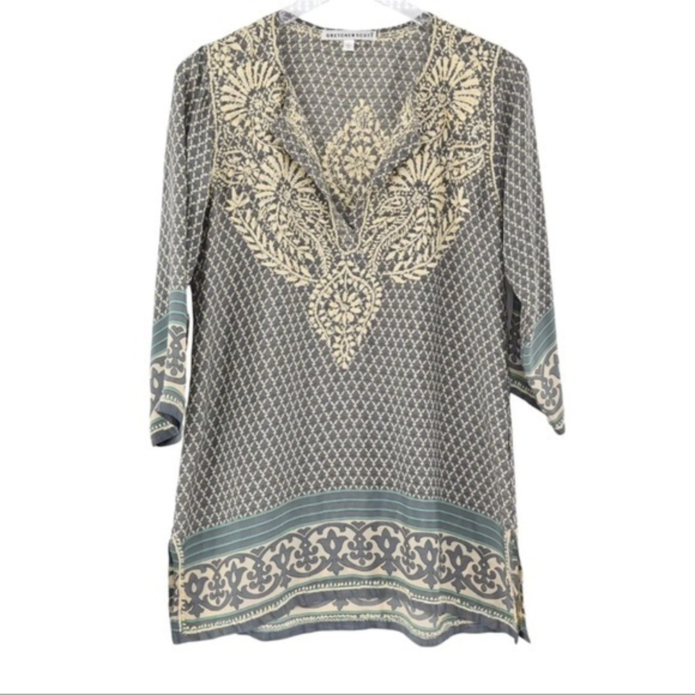 Gretchen Scott Designs Gray and Cream Tunic size XS